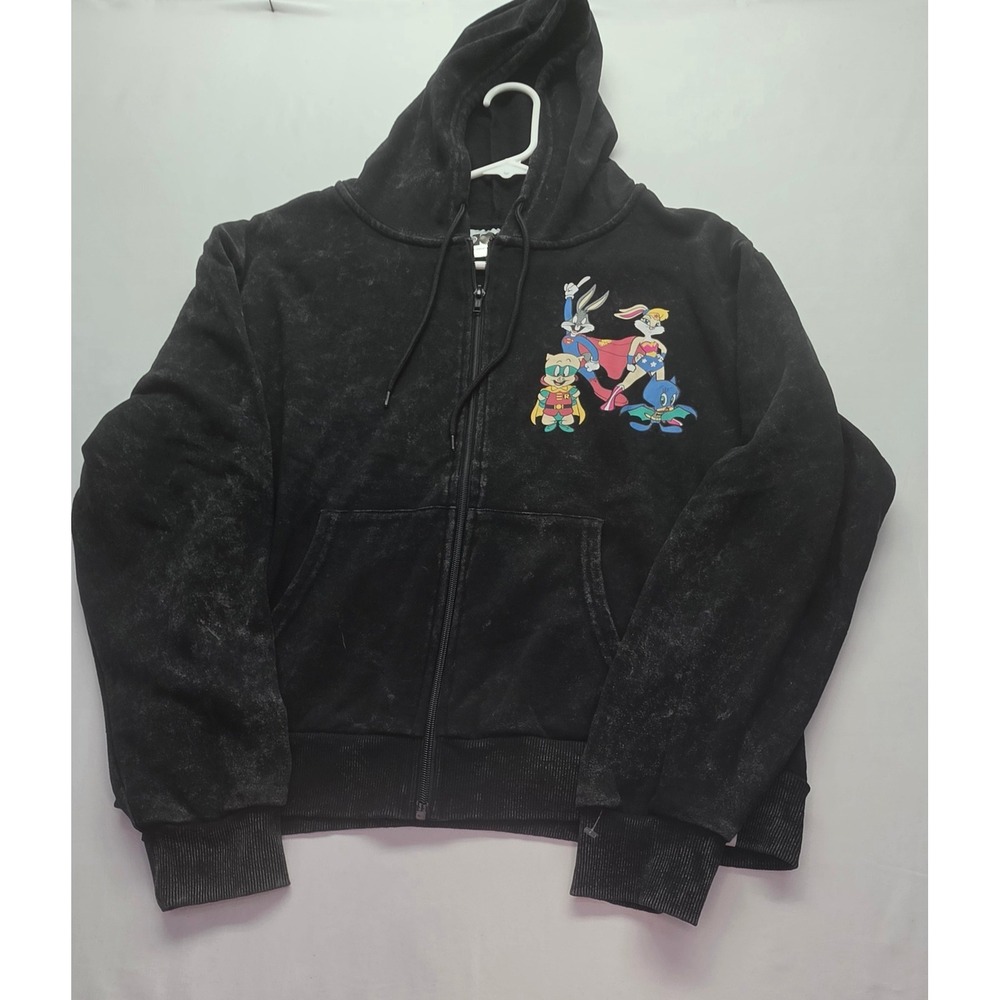 Looney Tunes DC Comics Justice League Mineral Wash Zip Up Hoodie Black L